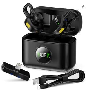Wireless Lavalier Microphone 2-Pack USB-C Type-C w/ Charging Case Black